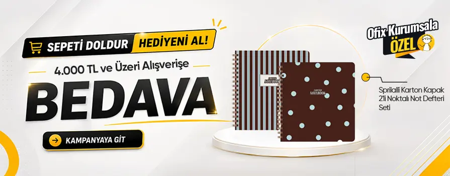 4.000 TL ve Üzeri Alışverişinize 15*16 Sprilalli Karton Kapak 2'li Noktalı Not Defteri Seti BEDAVA!