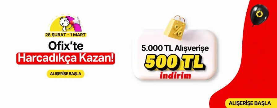 Haftasonuna Özel 5.000 TL ve Üzeri Alışverişe ANINDA 500 TL İNDİRİM!!!