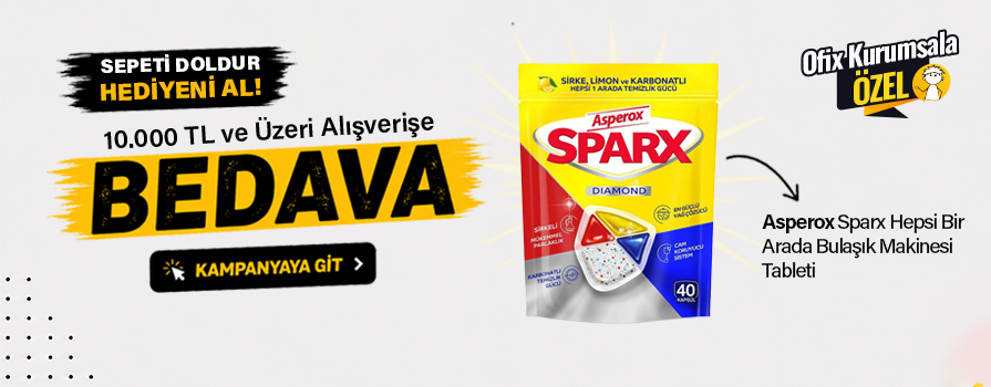 10.000 TL ve Üzeri Alışverişinize Asperox Sparx Hepsi Bir Arada Bulaşık Makinesi Tableti - 40 Adet BEDAVA!