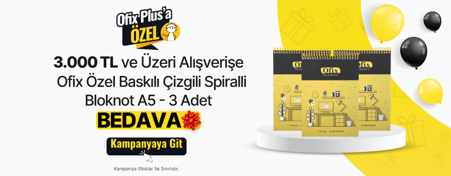1.500 TL ve Üzeri Alışverişe Ofix Özel Baskılı Çizgili Spiralli Bloknot A5 80 g/m² 80 Yaprak x 3 Adet BEDAVA!