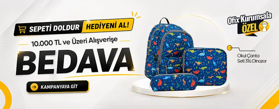 10.000 TL ve Üzeri Alışverişinize Okul Çanta Seti 3'lü Dinozor BEDAVA!