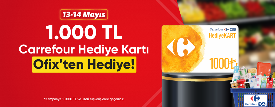 13-14 Mayıs Tarihlerinde 10.000 TL ve Üzeri Alışverişlerde 1.000 TL CARREFOUR HEDİYE ÇEKİ BEDAVA!