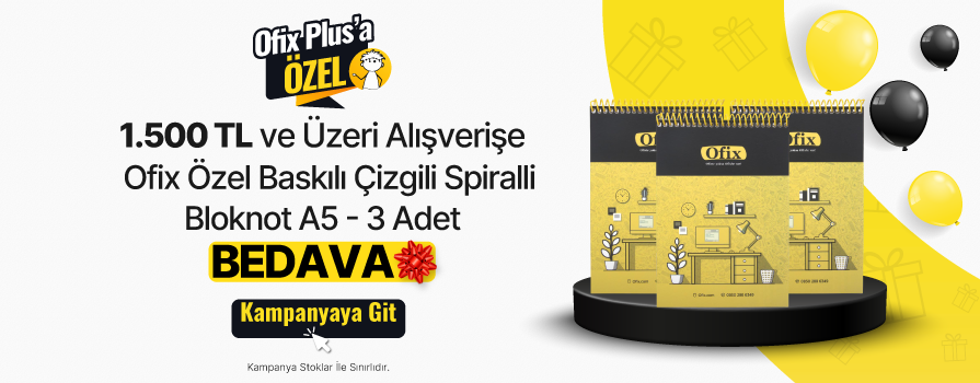1.500 TL ve Üzeri Alışverişe Ofix Özel Baskılı Çizgili Spiralli Bloknot A5 80 g/m² 80 Yaprak x 3 Adet BEDAVA!