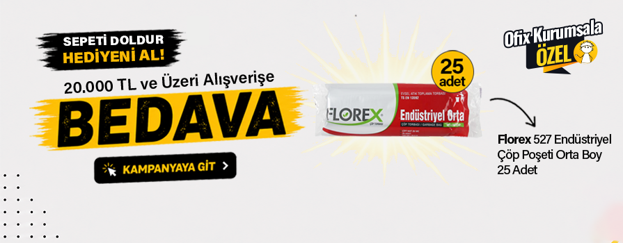 20.000 TL ve Üzeri Alışverişinize Florex Endüstriyel Çöp Poşeti Orta Boy 20 Adet - Siyah x 25 Adet BEDAVA!