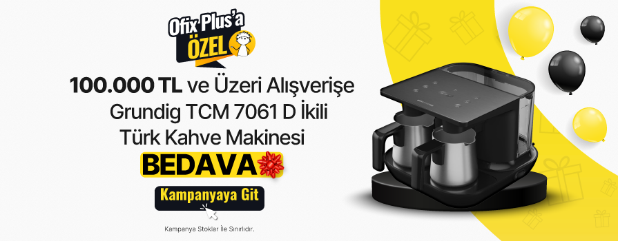 100.000 TL ve Üzeri Alışverişe Grundig TCM 7061 D İkili Türk Kahve Makinesi BEDAVA!