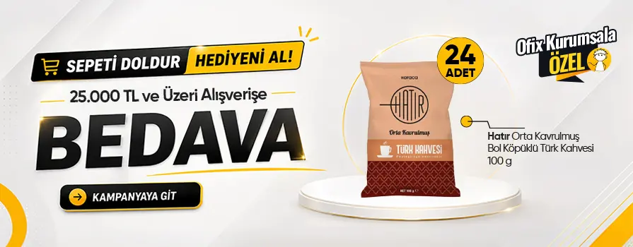 25.000 TL ve Üzeri Alışverişinize Hatır Orta Kavrulmuş Bol Köpüklü Türk Kahvesi 100 gr x 24 Adet (1 Koli) BEDAVA!
