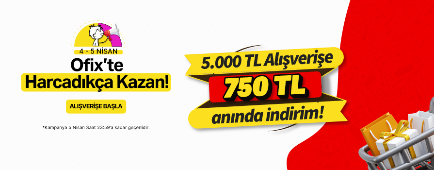 4-5 Nisan Haftasonuna Özel 5.000 TL ve Üzeri Alışverişe ANINDA 750 TL İNDİRİM!!!