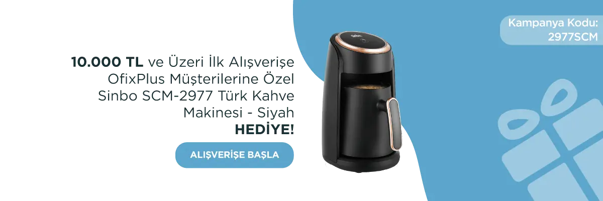 10.000 TL ve Üzeri İlk Alışverişe ve OfixPluş Müşterilerine Özel Sinbo SCM-2977 Türk Kahve Makinesi Hediye!