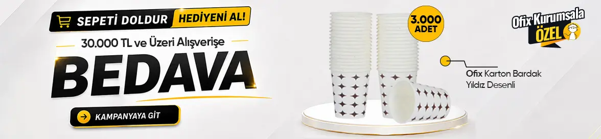 30.000 TL ve Üzeri Alışverişinize Ofix Karton Bardak Yıldız Desenli 7 Oz 3000 Adet - 1 Koli BEDAVA!HERO
