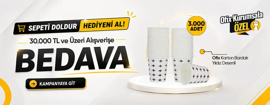 30.000 TL ve Üzeri Alışverişinize Ofix Karton Bardak Yıldız Desenli 7 Oz 3000 Adet - 1 Koli BEDAVA!