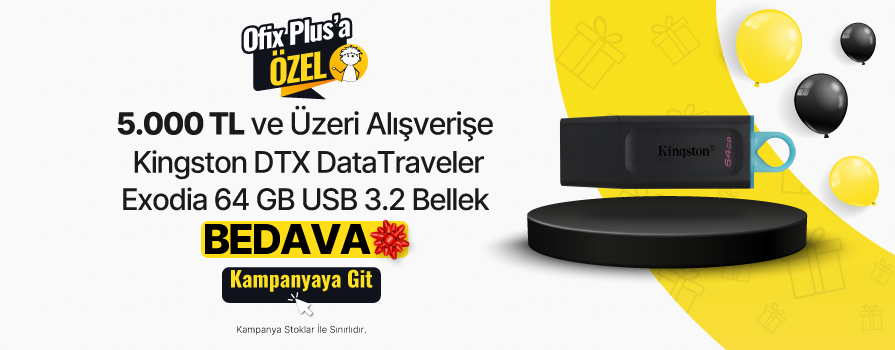 5.000 TL ve Üzeri Alışverişe Kingston DTX DataTraveler Exodia 64 GB USB 3.2 Bellek BEDAVA!