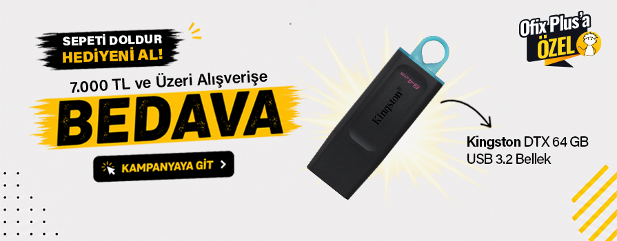 7.000 TL ve Üzeri Alışverişinize Kingston 64 GB USB 3.2 Bellek BEDAVA!