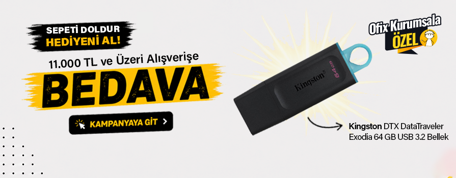 11.000 TL ve Üzeri Alışverişinize Kingston 64 GB USB Bellek BEDAVA!