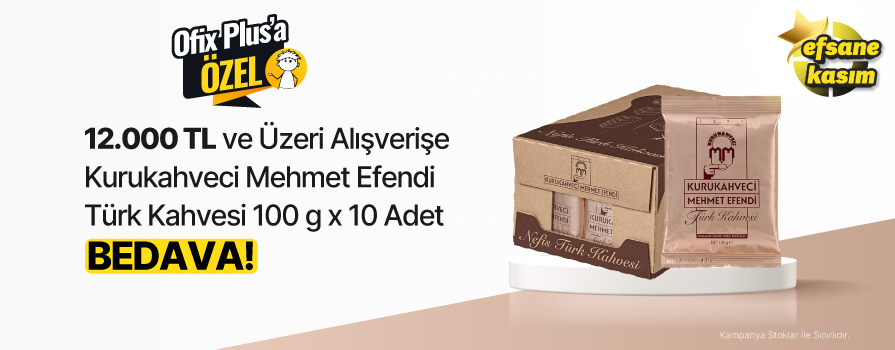 12.000 TL ve Üzeri Alışverişe Kurukahveci Mehmet Efendi Türk Kahvesi 100 g x 10 Adet BEDAVA!