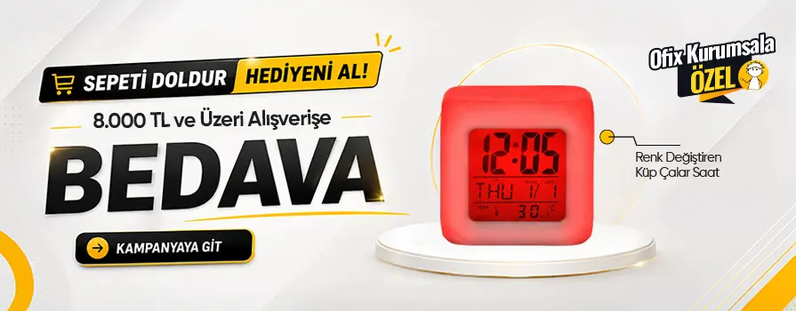 8.000 TL ve Üzeri Alışverişinize Renk Değiştiren Küp Çalar Saat BEDAVA!