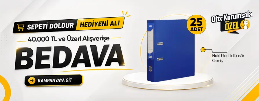 40.000 TL ve Üzeri Alışverişinize Noki Plastik Klasör Geniş - Mavi x 25 Adet (1 Koli) BEDAVA!