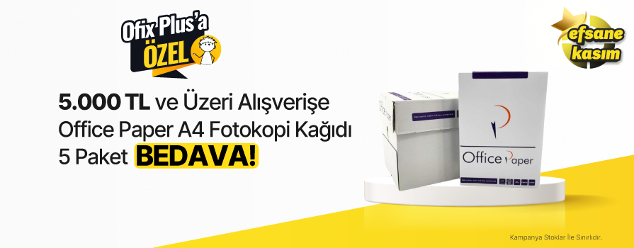 5.000 TL ve Üzeri Alışverişe Office Paper A4 Fotokopi Kağıdı 80 g/m² 500 Yaprak x 5 Paket BEDAVA