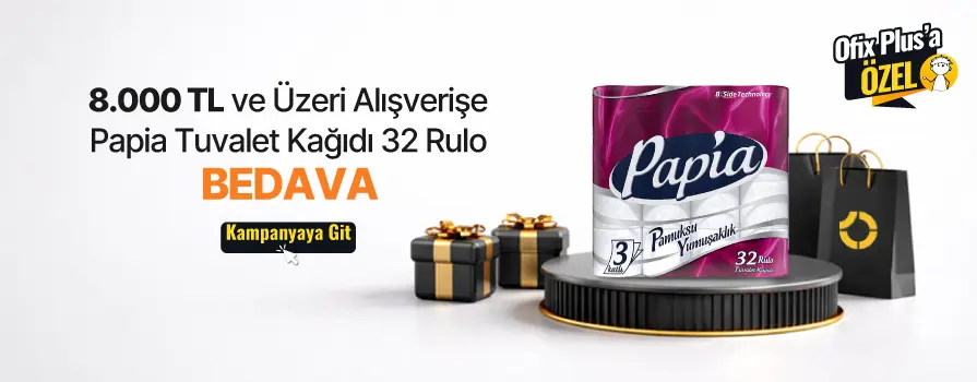 5.000 TL ve Üzeri Alışverişe Papia Tuvalet Kağıdı Üç Katlı 150 Yaprak 18.45 m - 32 Adet BEDAVA!