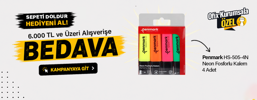 6.000 TL ve Üzeri Alışverişinize Penmark Neon Fosforlu Kalem 4 Adet - Karışık Renk BEDAVA!