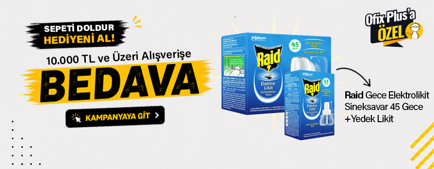 10.000 TL ve Üzeri Alışverişinize Raid Gece Elektrolikit Sineksavar 45 Gece + Yedek BEDAVA!