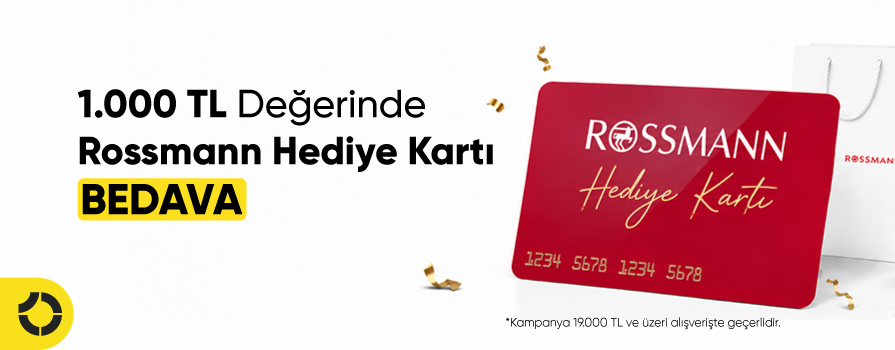 Temmuz Ayı’nda 19.000 TL ve Üzeri Alışverişe 1.000 TL Değerinde ROSSMANN Hediye Kartı Bedava!!