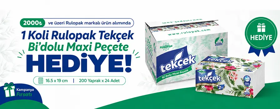 2.000 TL ve Üzeri Rulopak Alışverişlinize Rulopak Tekçek Bi'dolu Maxi Peçete BEDAVA!