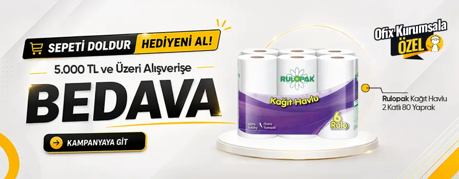 5.000 TL ve Üzeri Alışverişinize Rulopak Kağıt Havlu 2 Katlı 80 Yaprak - 6 Adet BEDAVA!