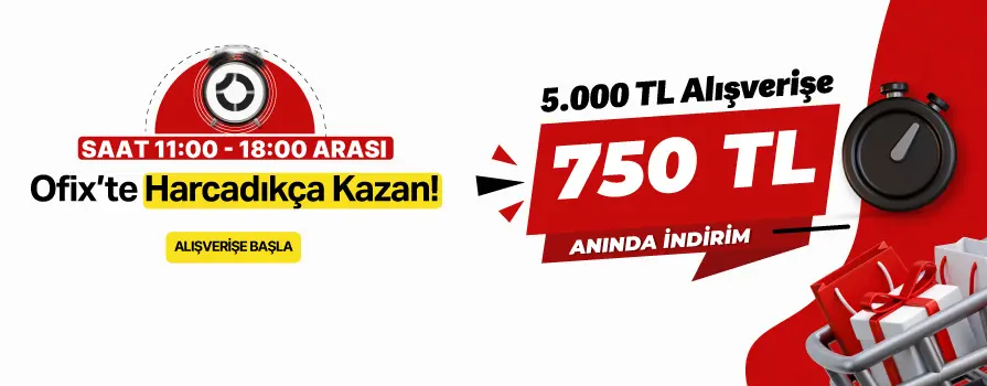 Bugün 11:00 - 18:00 Saatleri Arası Yapacağınız 5.000 TL ve Üzeri Alışverişinize ANINDA 750 TL İNDİRİM FIRSATI !