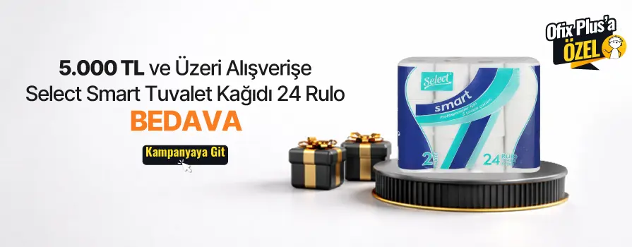 5.000 TL ve Üzeri Alışverişinize Select Smart Tuvalet Kağıdı Çift katlı 140 Yaprak 17.5 m - 24 Adet BEDAVA!