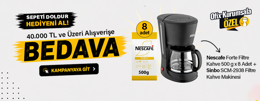 40.000 TL ve Üzeri Alışverişinize Nescafe Forte Filtre Kahve 500 g x 8 Adet VE Sinbo Filtre Kahve Makinesi BEDAVA!