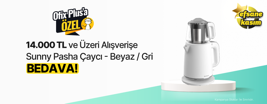 14.000 TL ve Üzeri Alışverişe Sunny Pasha Çaycı - Beyaz / Gri BEDAVA!