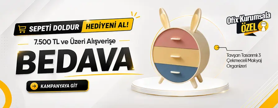 7.500 TL ve Üzeri Alışverişinize Tavşan Tasarımlı 3 Çekmeceli Makyaj Organizeri BEDAVA!