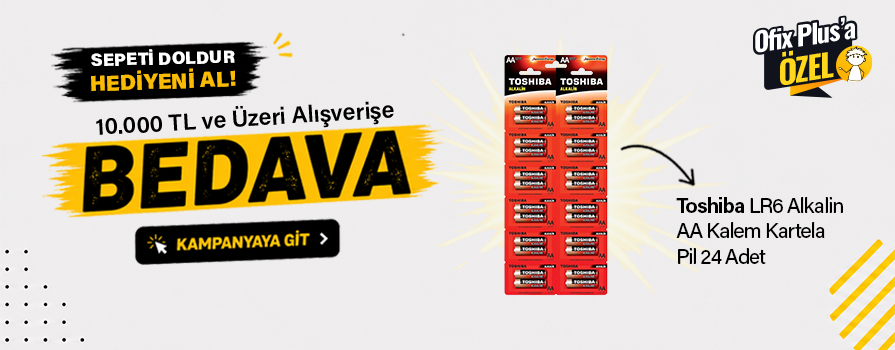 10.000 TL ve Üzeri Alışverişinize Toshiba LR6 Alkalin AA Kalem Kartela Pil 24 Adet BEDAVA!