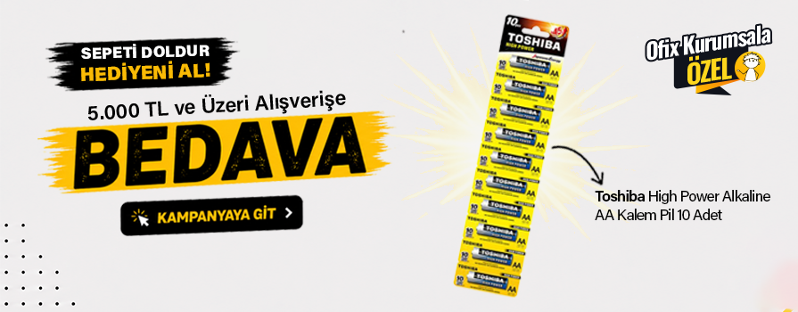5.000 TL ve Üzeri Alışverişinize Toshiba AA Kalem Pil 10 Adet BEDAVA!
