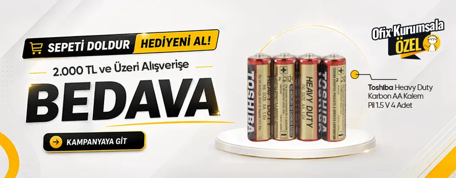 2.000 TL ve Üzeri Alışverişinize Toshiba Heavy Duty Karbon AA Kalem Pil 1.5 V 4 Adet BEDAVA!