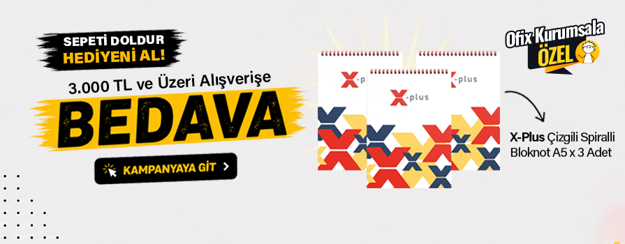 3.000 TL ve Üzeri Alışverişinize Spiralli Bloknot 3 Adet BEDAVA!