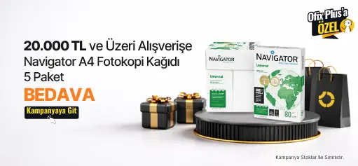 20.000 TL ve Üzeri Alışverişe Navigator A4 Fotokopi Kağıdı 80 g/m² 500 Yaprak x 5 Paket (1 Koli) BEDAVA!HERO