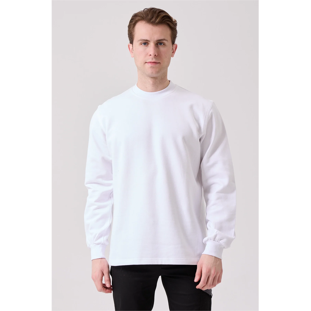 Galanthus Basic Sweatshirt - Uzun Kollu, Pamuklu, Rahat Kesim, Günlük ve İş Kullanımı İçin BEYAZ M