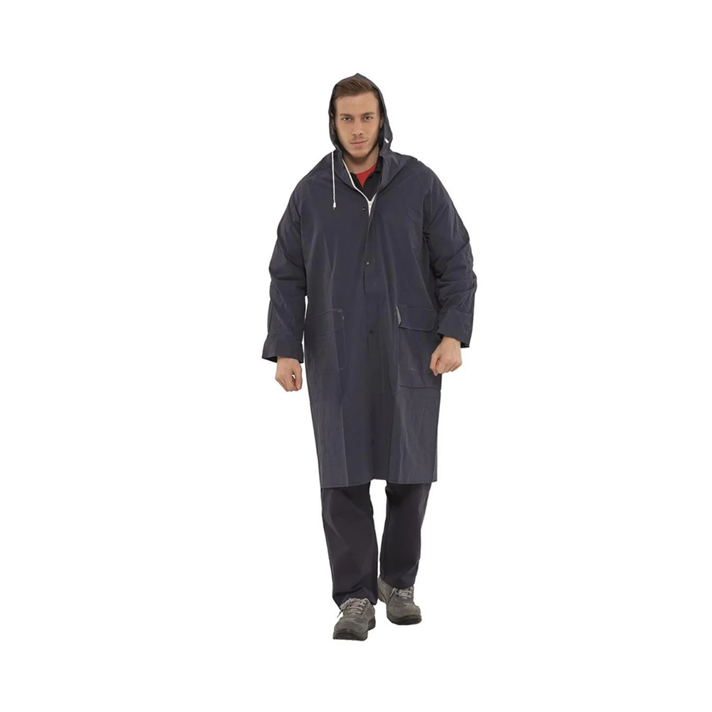 PVC Su Geçirmez Dikişsiz Astarlı İthal Uzun Yağmurluk Kapüşonlu ve Hafif Tasarım LACİVERT XL