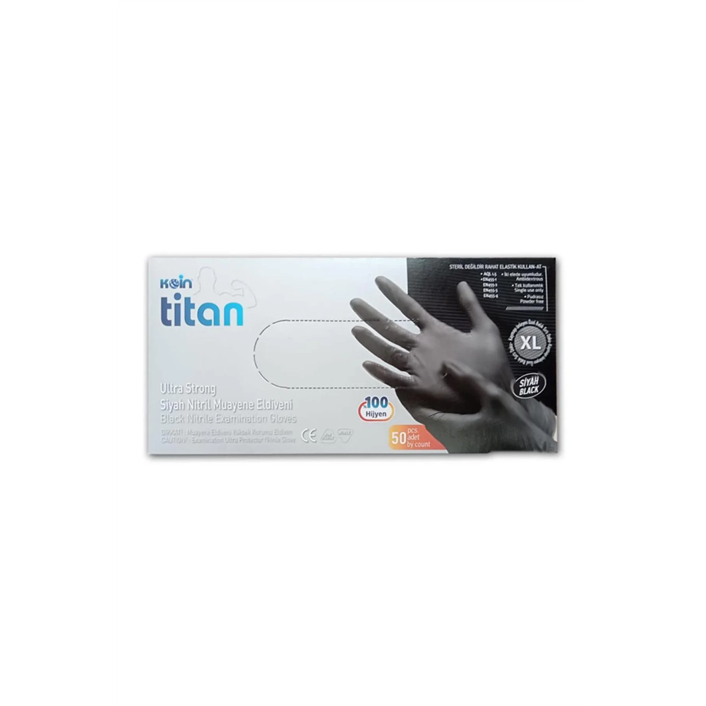 Koin Titan Siyah Nitril Eldiven Tozsuz Dayanıklı ve Hijyenik XL 50’li SİYAH L