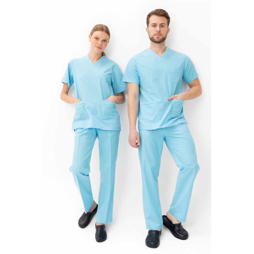 Santolina V Yaka Üniforma - Doktor, Hemşire, Sağlık Çalışanları İçin Rahat ve Dayanıklı Scrubs TURKUAZ L