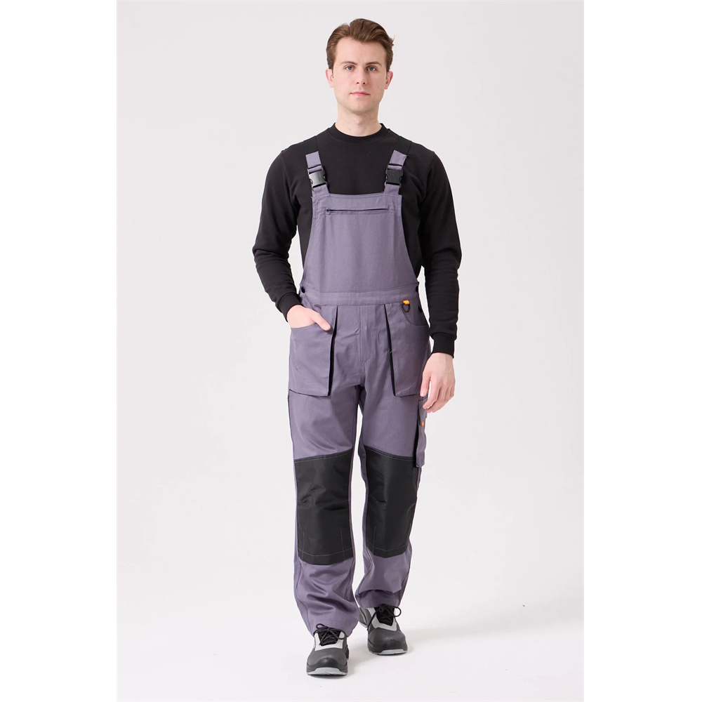 Baccata Bahçıvan Tulum Erkek İş Güvenliği Kot Salopet Dayanıklı Denim Tulum Çok Cepli GRİ-SİYAH-TURUNCU S