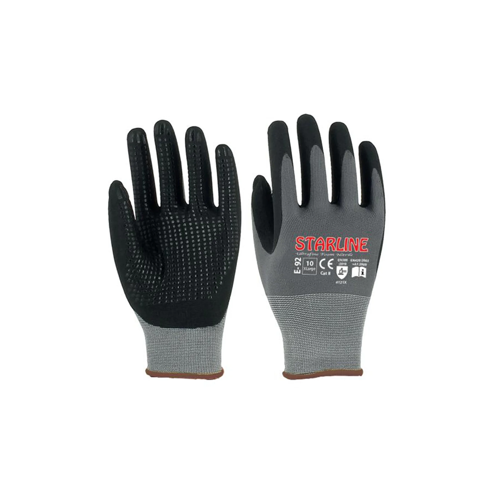 Starline E-92 Micro Köpük Puanlı Nitril Kaplamalı İş Eldiveni Yüksek Tutuş ve Dayanıklılık STD 9