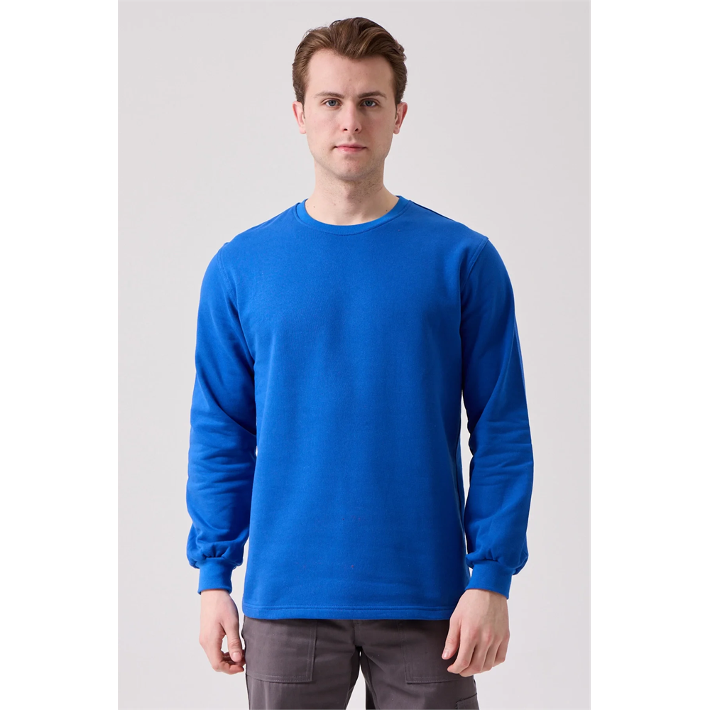 Galanthus Basic Sweatshirt - Uzun Kollu, Pamuklu, Rahat Kesim, Günlük ve İş Kullanımı İçin SAX MAVİ XL