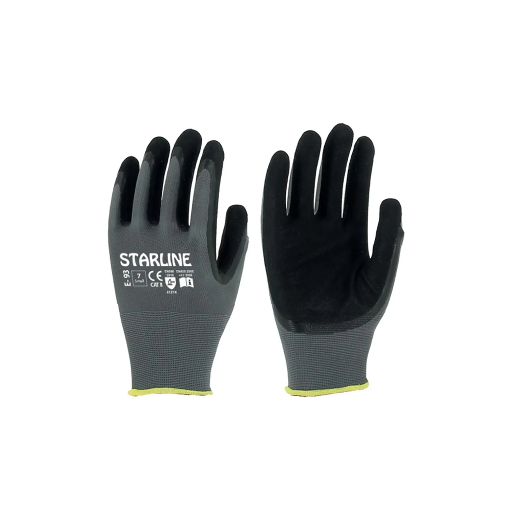 Starline E-93 Köpük Nitril Kaplamalı İş Eldiveni Uzun Ömürlü ve Esnek Koruma SİYAH 7