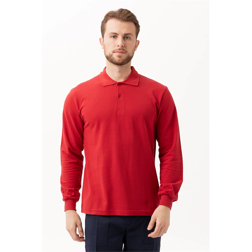 PADUS %100 Pamuk Polo Yaka Uzun Kollu T-Shirt Şık ve Konforlu İş ve Genel Kullanım BORDO S