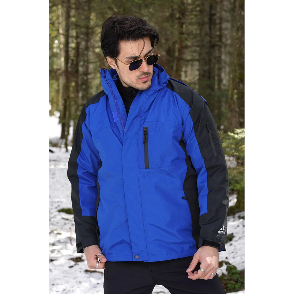 Fiyort FY 162 Sogne 3'ü 1 Arada Su Geçirmez Mont Çıkarılabilir Polar Astarlı, Nefes Alabilen Outdoor Ceket SAXMAVİ-SİYAH XL