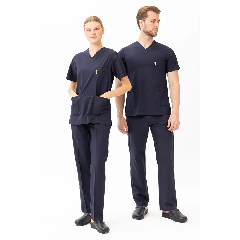 Santolina V Yaka Üniforma - Doktor, Hemşire, Sağlık Çalışanları İçin Rahat ve Dayanıklı Scrubs LACİVERT XL
