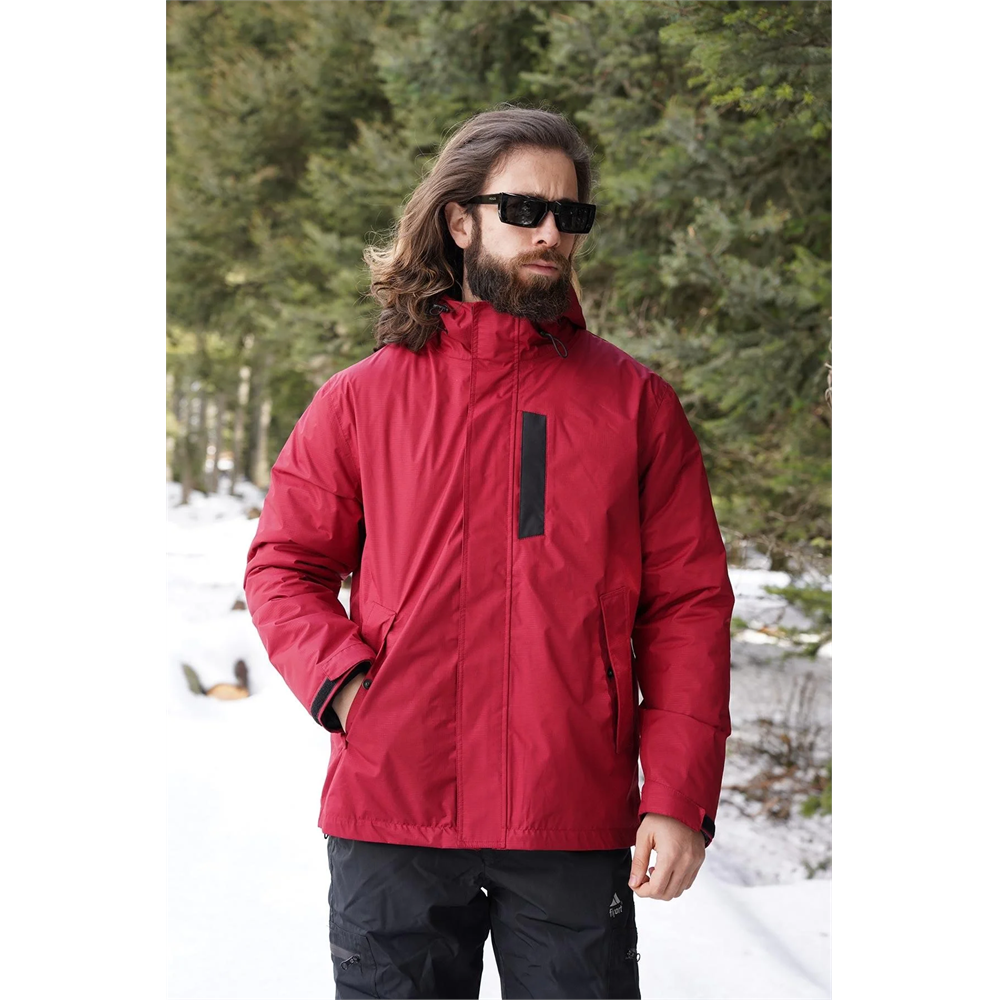 Fiyort FY 76 Floyen Polarlı Su Geçirmez Outdoor Yağmurluk Mont – Erkek Kapüşonlu Ceket BORDO L