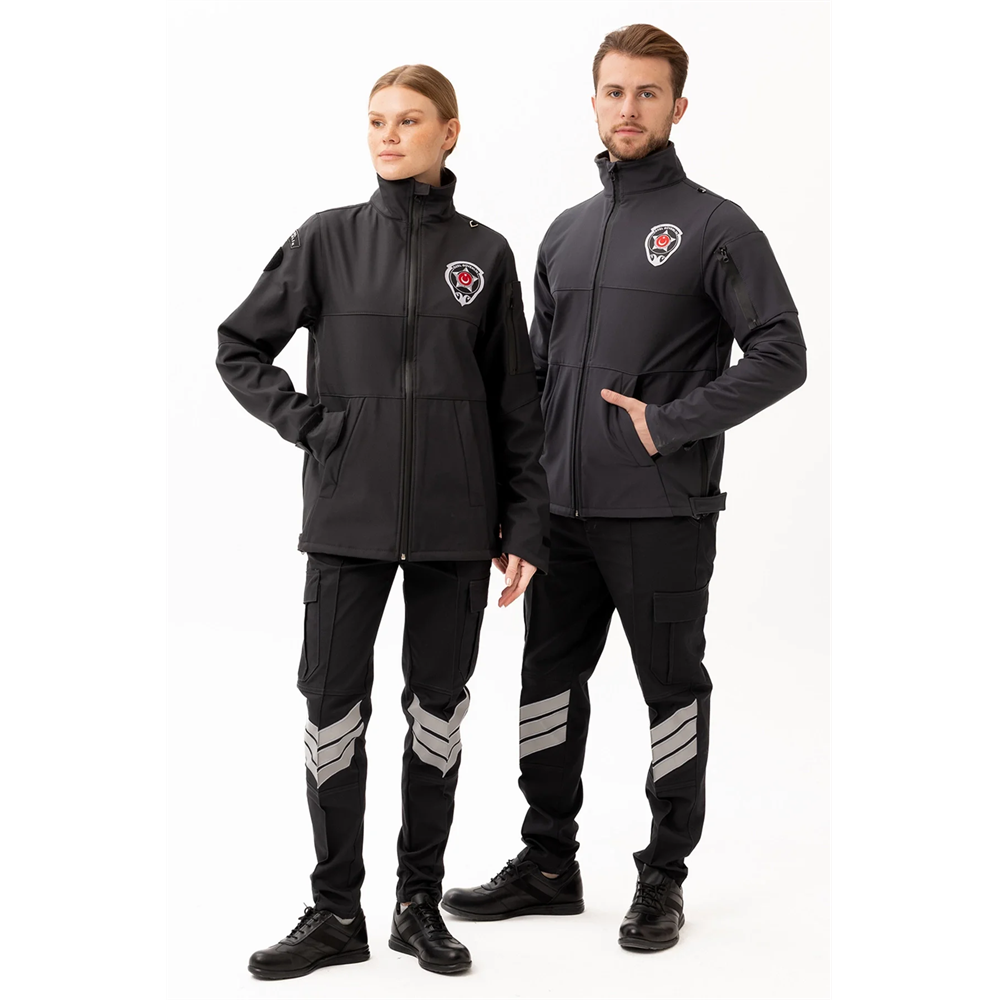 Güvenlik Kıyafetleri KM-Softshell Mont Su ve Rüzgar Geçirmez, Nefes Alabilen Özel Güvenlik Montu FÜME L